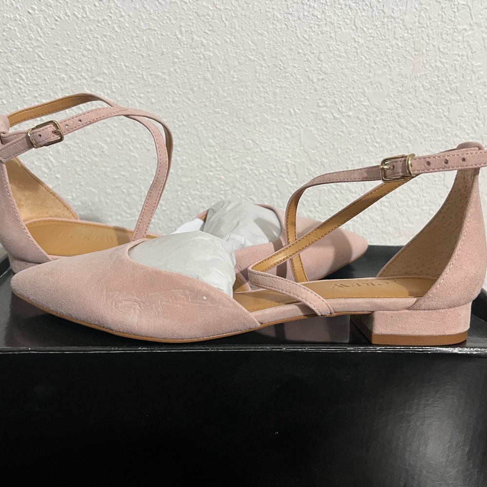 J.Crew Suede Strappy Pointy-Toe Flats Pink Sz 7